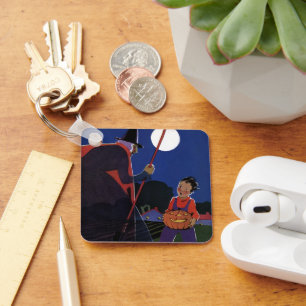 Vintages Halloween, gruselige Hexe mit Junge Schlüsselanhänger