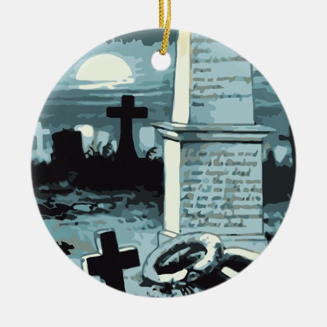 Vintages Halloween, gruseliger Friedhof mit Gräber Keramikornament (Vorne)