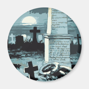 Vintages Halloween, gruseliger Friedhof mit Gräber Magnet