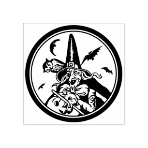 Vintages Halloween Hexenkautschuk-Briefmarke Gummistempel
