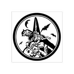 Vintages Halloween, Hexenkürbis Gummistempel