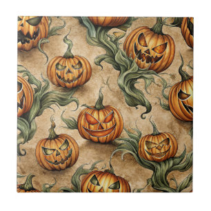 Vintages Halloween-Jack-O-Lantern-Weinmuster Fliese