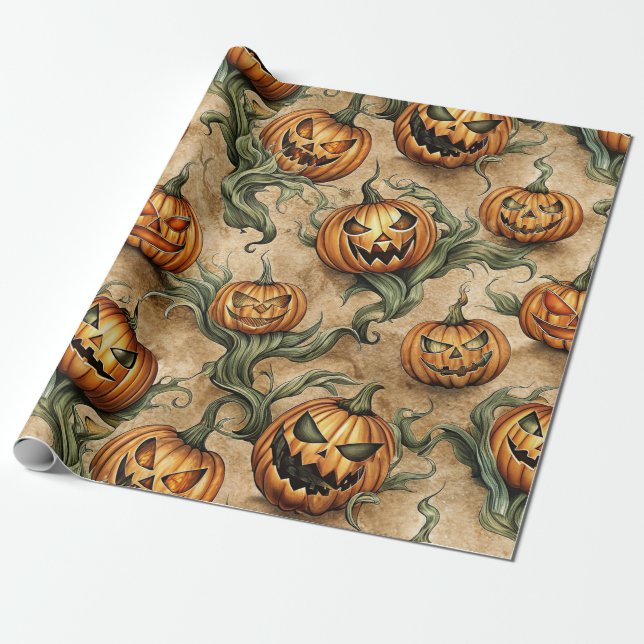 Vintages Halloween-Jack-O-Lantern-Weinmuster Geschenkpapier (Ungerollt)