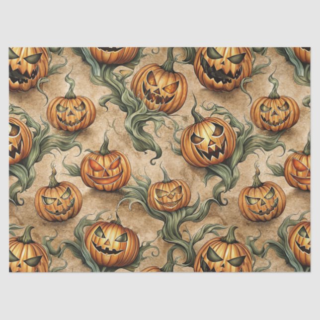 Vintages Halloween-Jack-O-Lantern-Weinmuster Seidenpapier (Vorderseite)