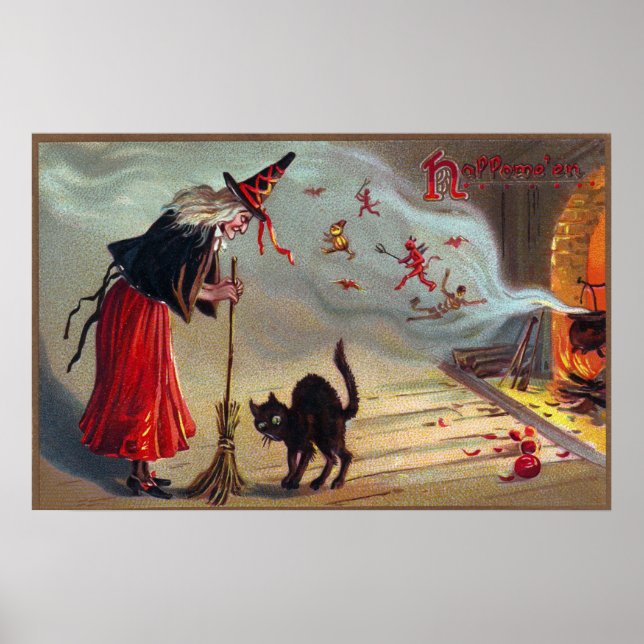 Vintages Halloween-Katzendekor Poster (Vorne)