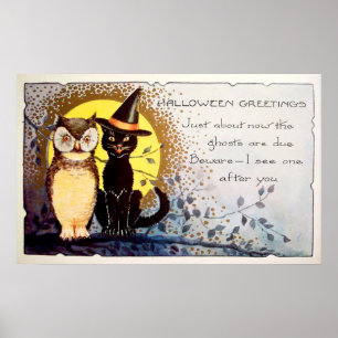 Vintages Halloween-Katzendekor Poster