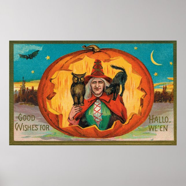 Vintages Halloween-Katzenuhu-Party-Plakat Poster (Vorne)