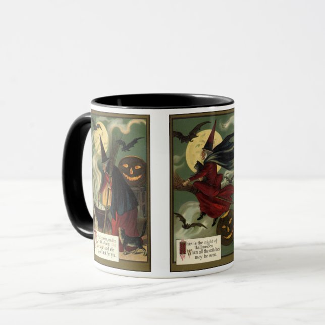 Vintages Halloween mit zwei Hexendesigns Tasse (Vorderseite Links)