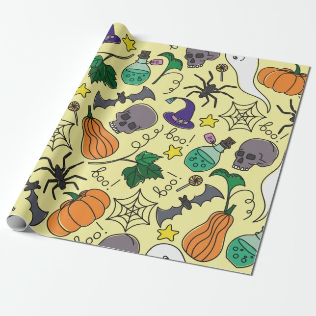 Vintages Halloween-Muster. Pumpkin, Geist Geschenkpapier (Ungerollt)