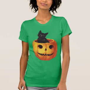 Vintages Halloween, Niedliche Schwarze Katze in ei T-Shirt