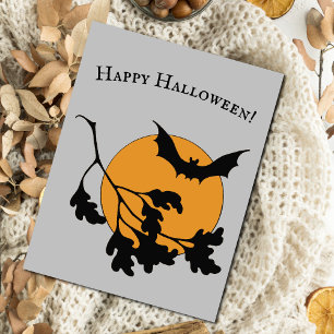 Vintages Halloween-Orange-Moon-Fliegenboot Postkarte