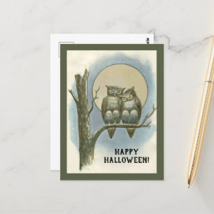 Vintages Halloween-Paar auf dem Nachtmond Postkarte