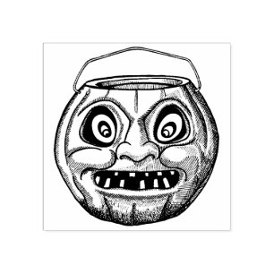 Vintages Halloween Paper Mache Jack O'Lantern Gummistempel