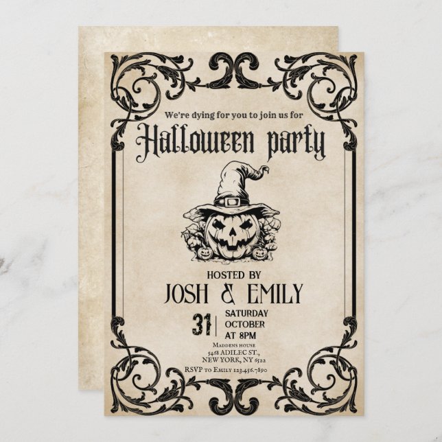 Vintages Halloween-Party Adult Pumpkin Einladung (Vorne/Hinten)
