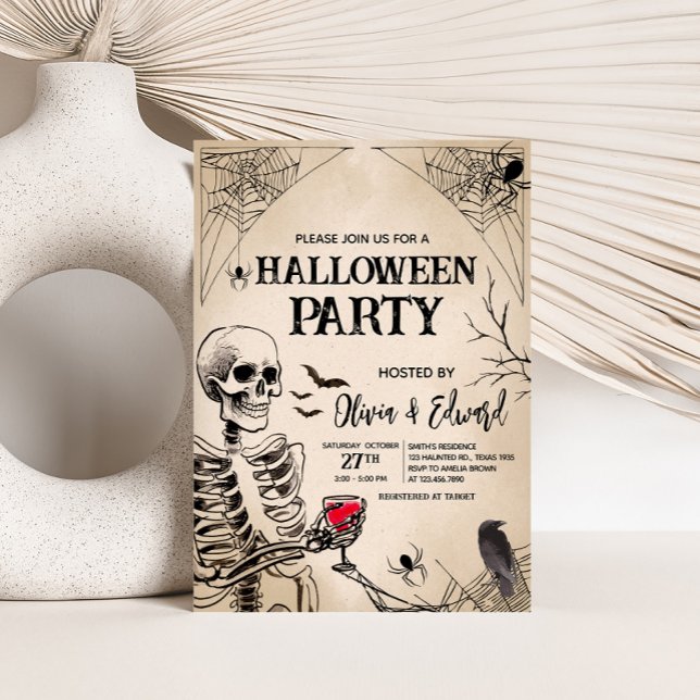 Vintages Halloween-Party für Erwachsene Einladung (Adult Vintage Skull Halloween Party Invitation)