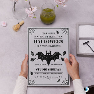 Vintages Halloween-Party in Schwarz und Grau Einladung