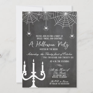 Vintages Halloween-Party mit Spinnen aus weißem Ko Einladung
