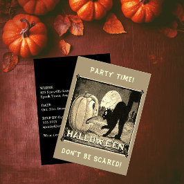 Vintages Halloween Pumpkin Black Cat Party Sepia Einladung