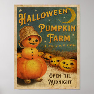 Vintages Halloween Pumpkin Farm Poster drucken