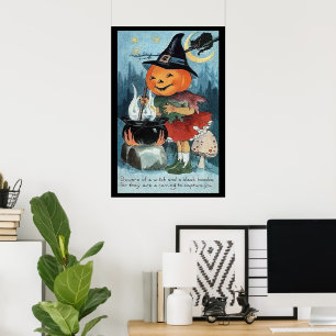 Vintages Halloween Pumpkin Hexenposter Poster