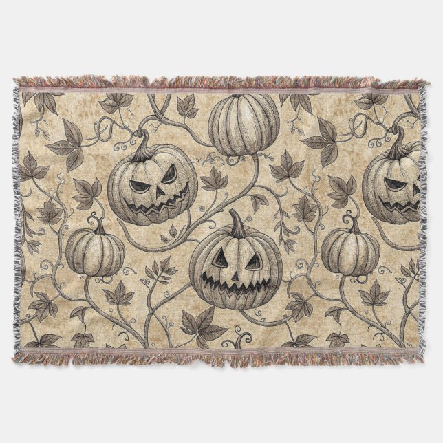 Vintages Halloween Pumpkin Vine-Muster Decke (Vorderseite)