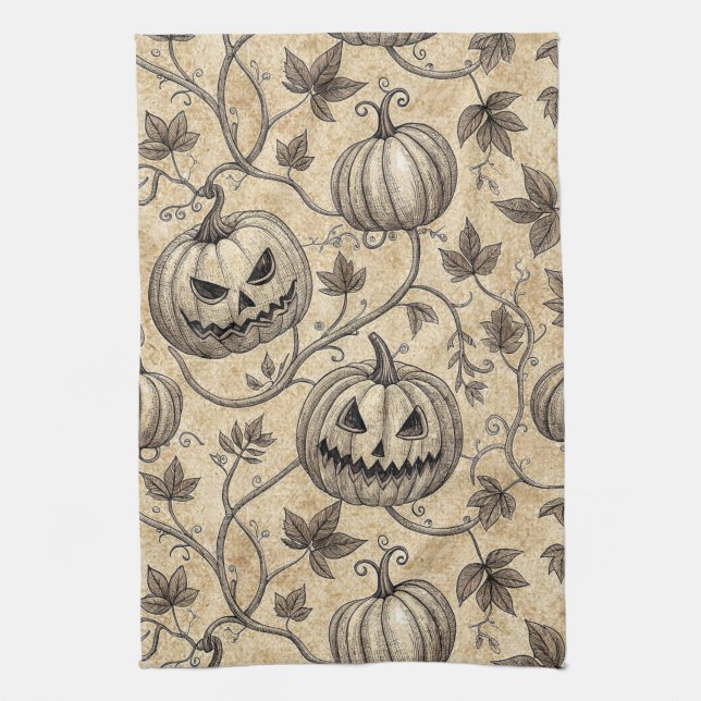 Vintages Halloween Pumpkin Vine-Muster Geschirrtuch (Vertikal)