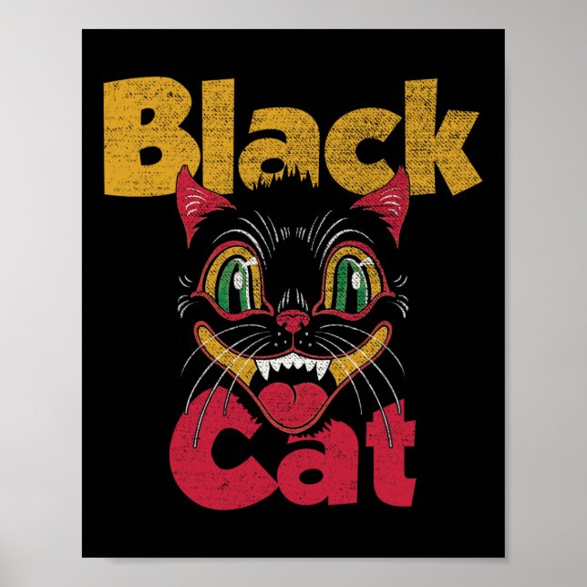 Vintages Halloween Retro Black Cat Retro Feuerwerk Poster (Vorne)