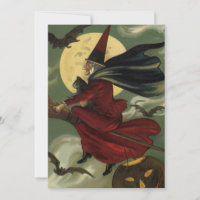 Vintages Halloween-Riding-Broomstick mit Katze