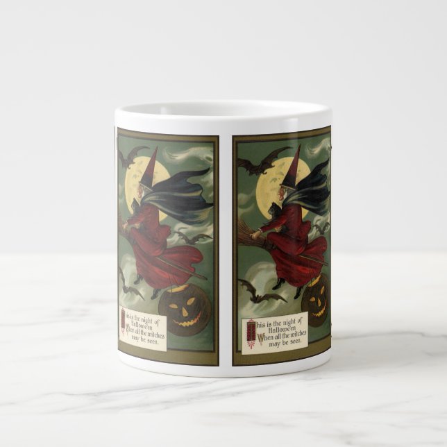 Vintages Halloween-Riding-Broomstick mit Katze Jumbo-Tasse (Vorderseite)