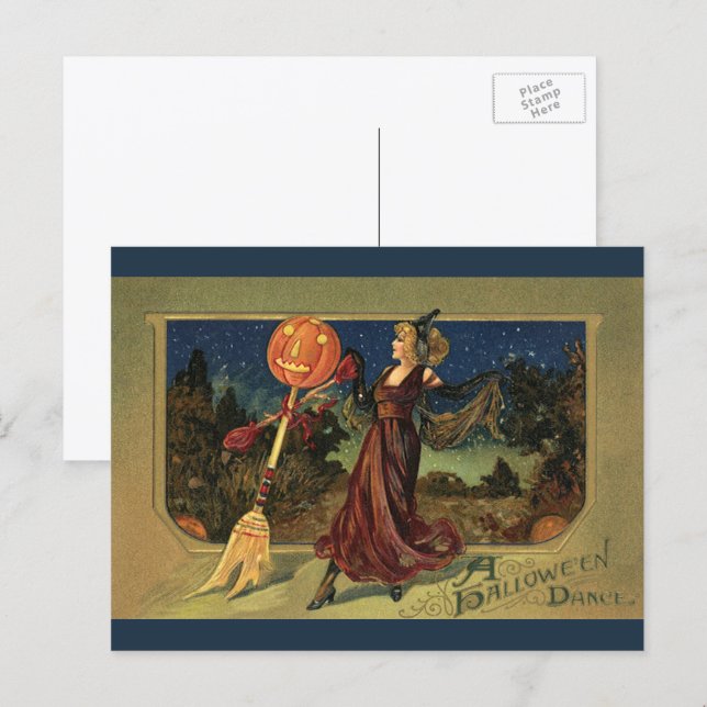 Vintages Halloween, schöne Tanzhexe Postkarte (Vorne/Hinten)