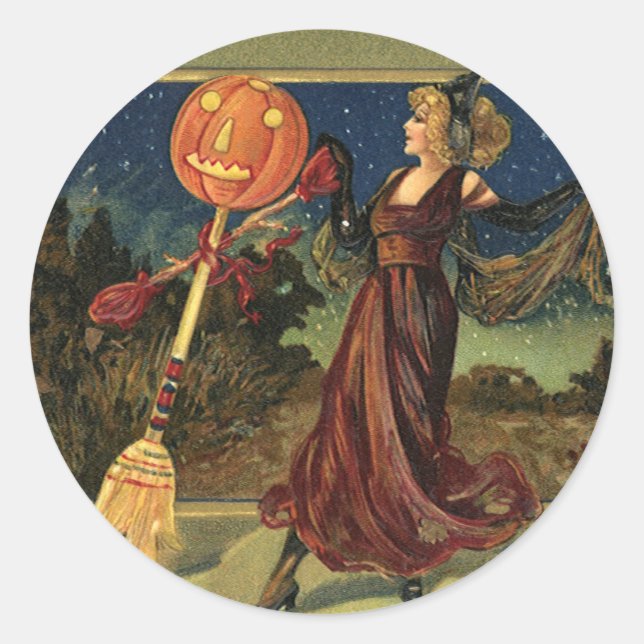 Vintages Halloween, schöne Tanzhexe Runder Aufkleber (Vorderseite)