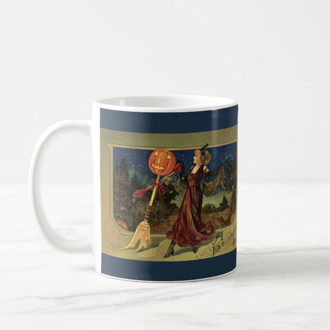 Vintages Halloween, schöne Tanzhexe Tasse (Links)