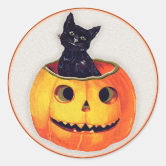 Vintages Halloween - Schwarze Katze im Jack O'Lant Runder Aufkleber