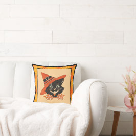 Vintages Halloween-Schwarze Katze mit Orangenhut Kissen