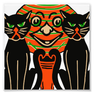 Vintages Halloween-Schwarze Katzen 1940 Fotodruck