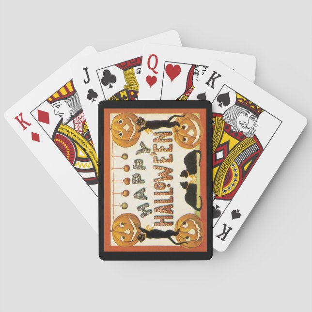 Vintages Halloween, Schwarze Katzen mit Jackolante Spielkarten (Rückseite)