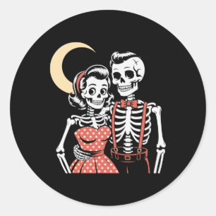 Vintages Halloween Skeleton Couple In Liebe 1950s Runder Aufkleber