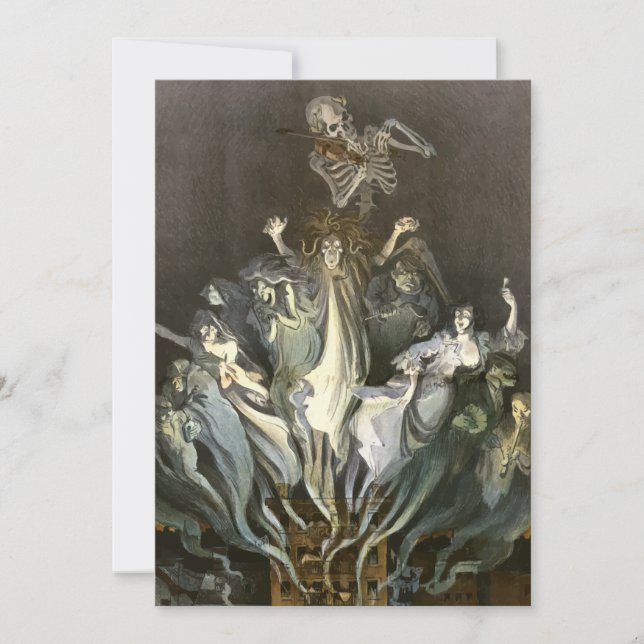 Vintages Halloween, Skeleton Violinist und Geister Einladung (Vorderseite)