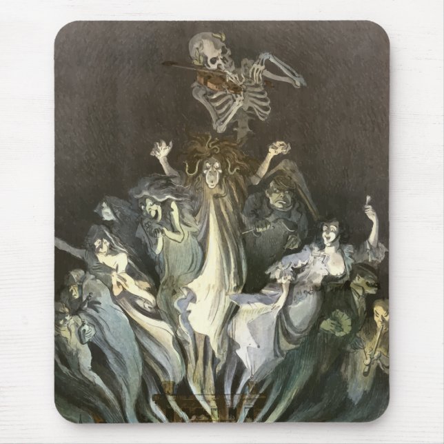 Vintages Halloween, Skeleton Violinist und Geister Mousepad (Vorne)