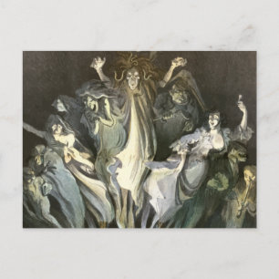 Vintages Halloween, Skeleton Violinist und Geister Postkarte