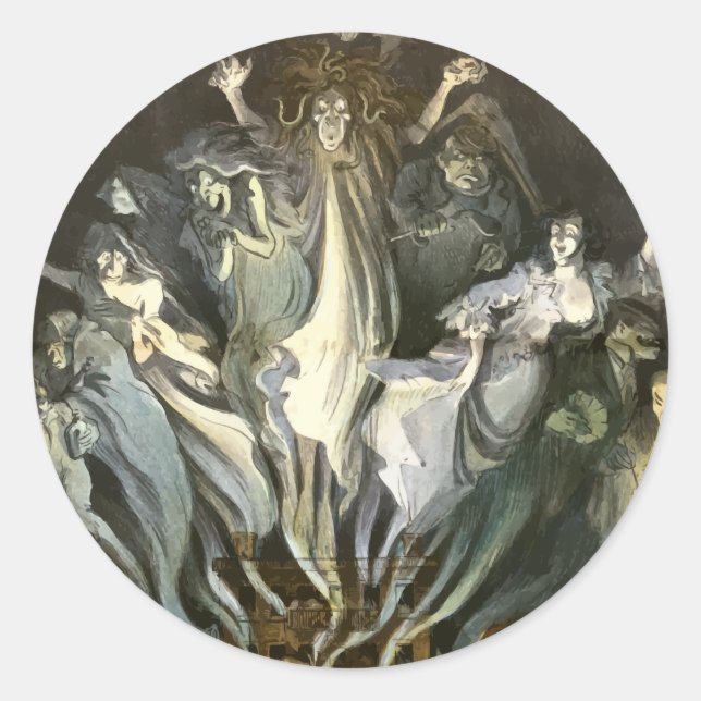 Vintages Halloween, Skeleton Violinist und Geister Runder Aufkleber (Vorderseite)