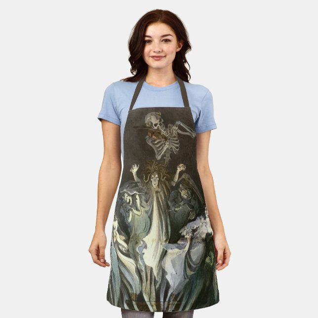 Vintages Halloween, Skeleton Violinist und Geister Schürze (Getragen)