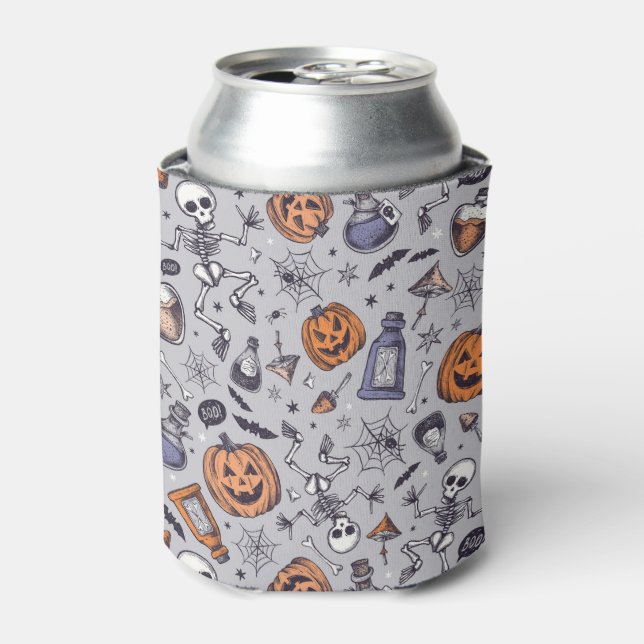 Vintages Halloween-Skelett und Potions-Muster Dosenkühler (Kanne Vorderseite)