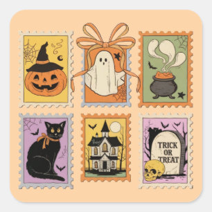Vintages Halloween Spooky-Briefmarke-Aufkleber Quadratischer Aufkleber
