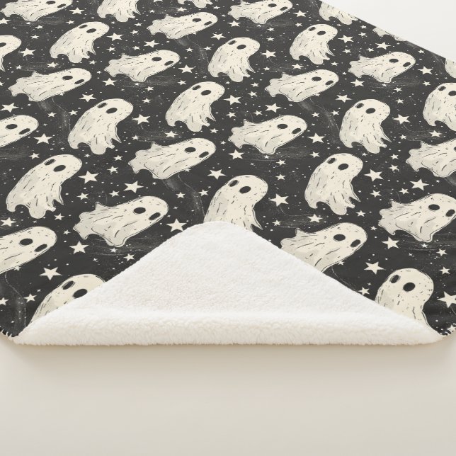 Vintages Halloween Spooky Ghosts & Stars Pattern Sherpadecke (3/4)