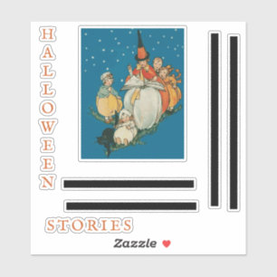 Vintages Halloween Storytime Kleine Hexenkatze Aufkleber