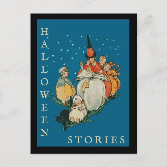 Vintages Halloween Storytime Kleine Hexenkatze Postkarte (Vorderseite)