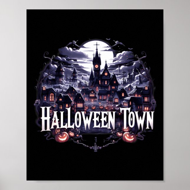 Vintages Halloween Tower Skeleton Ghost Pumpkin Ha Poster (Vorne)
