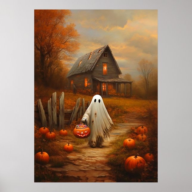 Vintages Halloween-Trick-oder-Treating-Ghost Poster (Vorne)