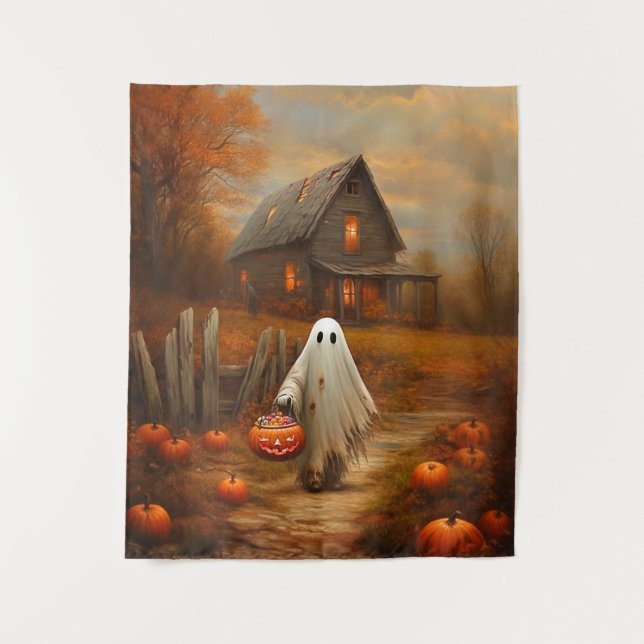 Vintages Halloween-Trick-oder-Treating-Ghost Wandteppich (Vorderseite)